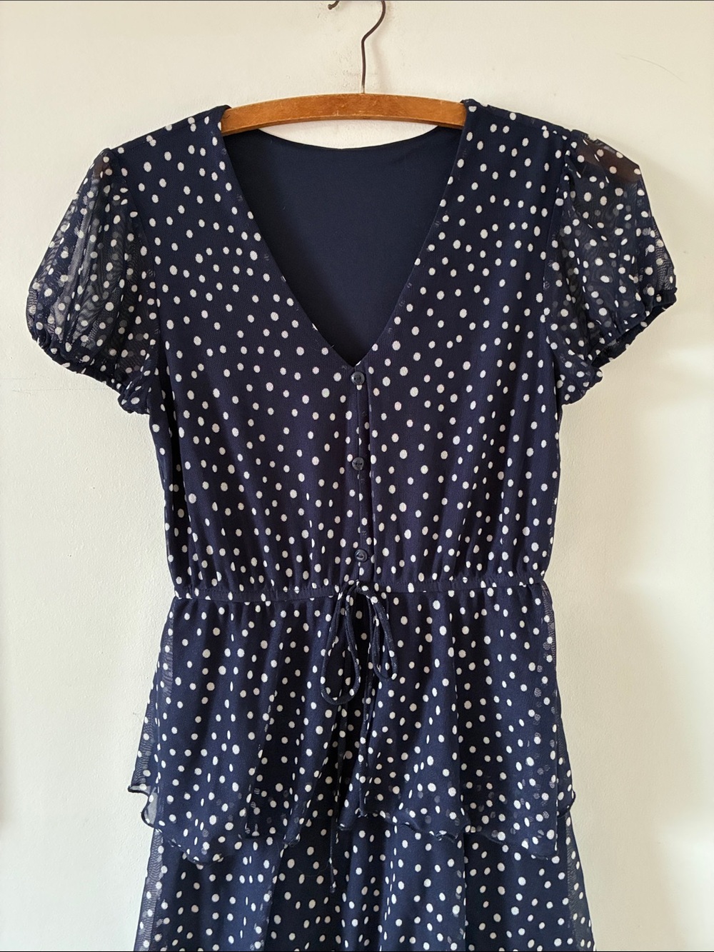 Navy and White Polka Dot Tiered Maxi Dress - Source Unknown - Size S - Picture 2 of 8